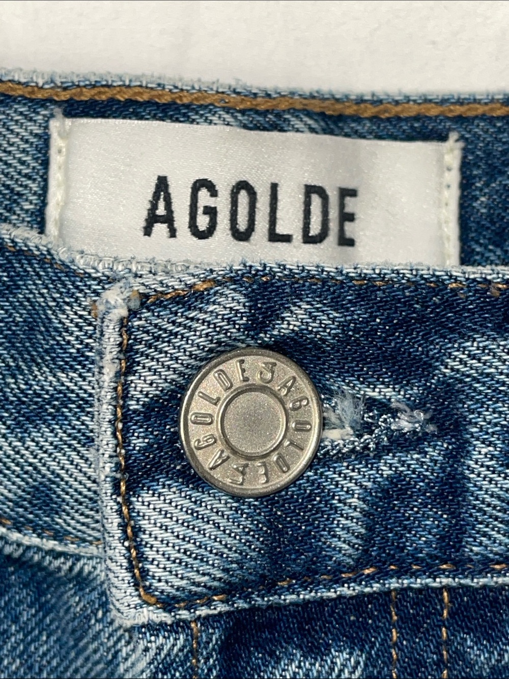 Agolde Raw Hem Distressed Jean Shorts in Medium Blue - Picture 6 of 16
